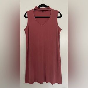 Anthropologie Ribbed Choker V-Neck Sleeveless Knit Pink Mini Dress- Size M